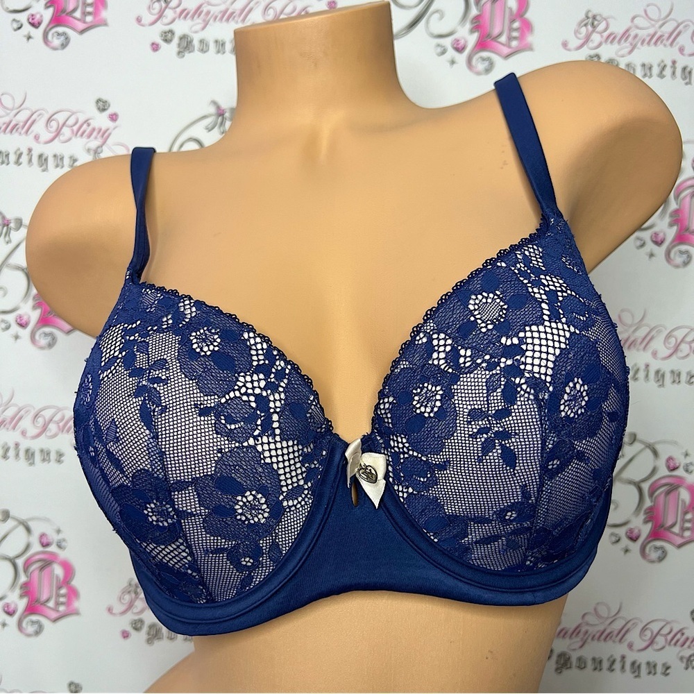 Victoria secret bra blue lace floral with ribbon charm soft sexy lounge Demi